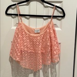 LA Hearts Pink Lace Crop Top